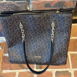 Calvin Klein Black and Brown Monogram Tote NWT